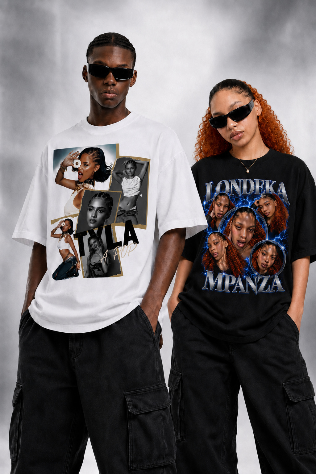 UNIK models wearing custom graphic T-shirts